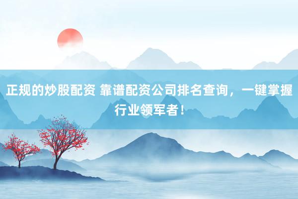 正规的炒股配资 靠谱配资公司排名查询，一键掌握行业领军者！